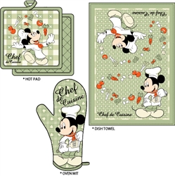 Jerry Leigh Disney Oven Mitt Pot Holder & Dish Towel 3 pc Kitchen Set ( Mickey Minnie